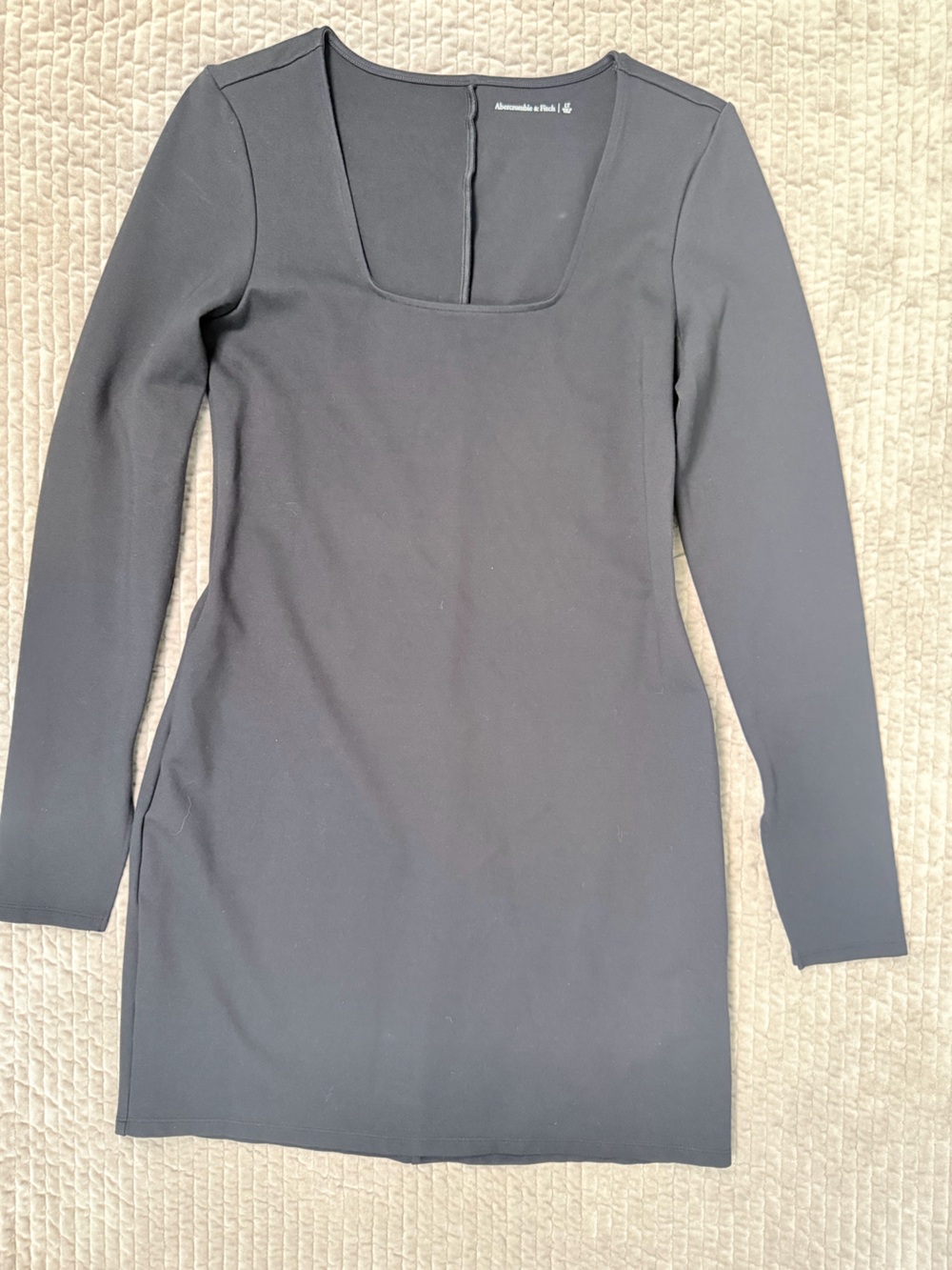 ABERCROMBIE & FITCH Long Sleeve Black Mini Dress Square Neck Stretch Large-Tall - Picture 8 of 9